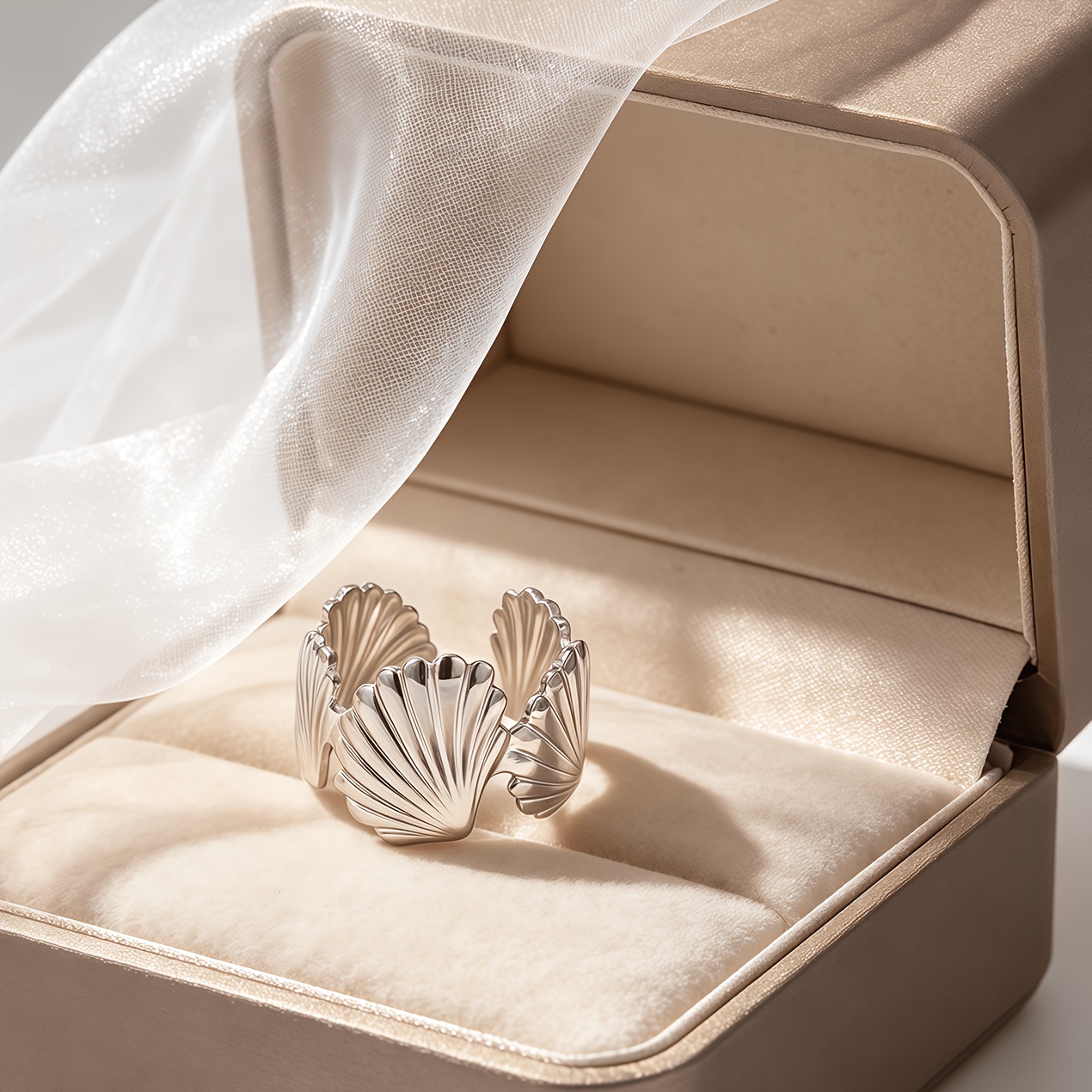 2pcs Retro Fan-Shaped Opening Rings, Stainless Steel